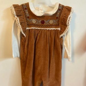 Toddler girl floral print corduroy jumpsuit